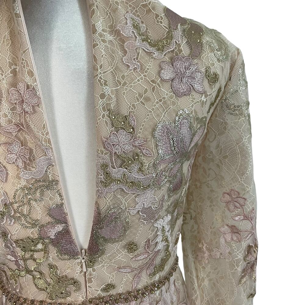 NWOT Mac Duggal blush long sleeve floral applique trumpet style gown - 6 - Picture 14 of 16